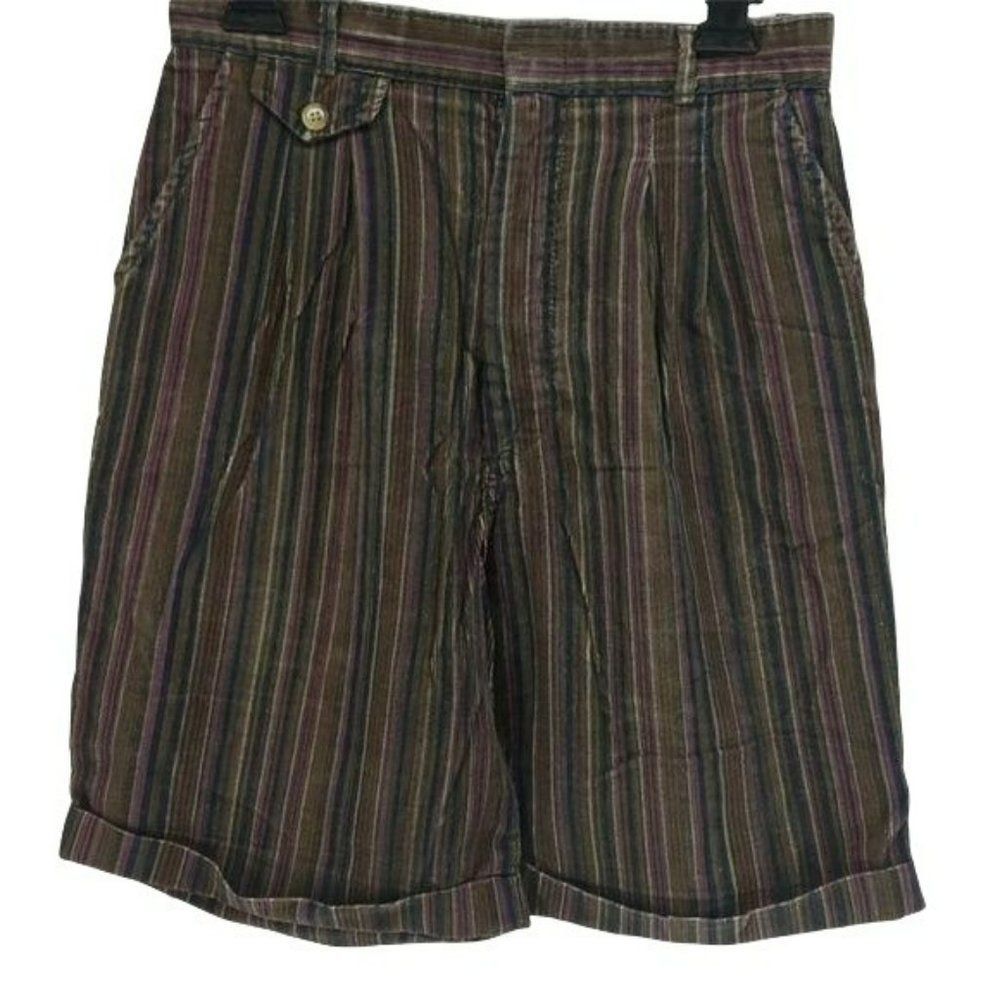 Vintage Geoffrey Beene Striped Corduroy Shorts High Rise Brown Multi 13/14